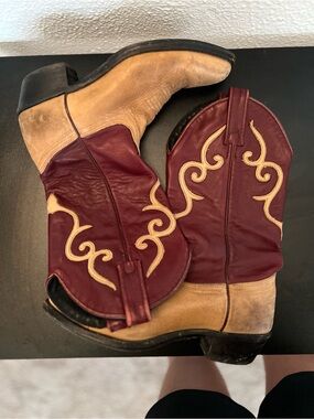Vintage Two-Tone Burgundy and Tan Western Boots